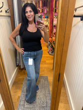 Hidden Dark Wash Pintuck Mid Rise Comfort Flare