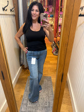 Hidden Dark Wash Pintuck Mid Rise Comfort Flare