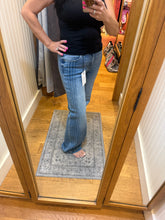 Hidden Dark Wash Pintuck Mid Rise Comfort Flare