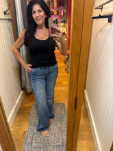 Hidden Dark Wash Pintuck Mid Rise Comfort Flare