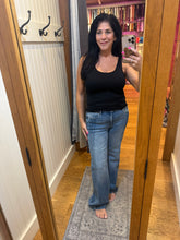 Hidden Dark Wash Pintuck Mid Rise Comfort Flare
