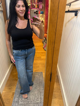 Hidden Dark Wash Pintuck Mid Rise Comfort Flare