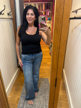 Hidden Dark Wash Pintuck Mid Rise Comfort Flare