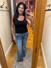Hidden Dark Wash Pintuck Mid Rise Comfort Flare