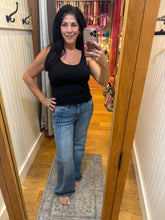 Hidden Dark Wash Pintuck Mid Rise Comfort Flare