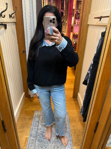 Vintage Havana Black W/ Denim Collar/ Cuff Cropped Sweater