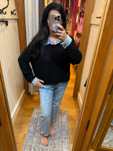 Vintage Havana Black W/ Denim Collar/ Cuff Cropped Sweater