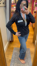 Denim Mixed Henley Top - Washed Black