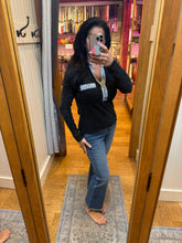 Denim Mixed Henley Top - Washed Black
