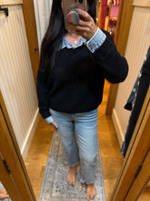 Vintage Havana Black W/ Denim Collar/ Cuff Cropped Sweater