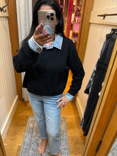 Vintage Havana Black W/ Denim Collar/ Cuff Cropped Sweater