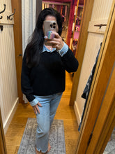 Vintage Havana Black W/ Denim Collar/ Cuff Cropped Sweater