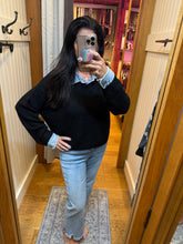 Vintage Havana Black W/ Denim Collar/ Cuff Cropped Sweater