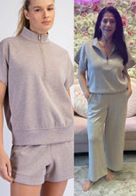 Modal Scuba Quarter Zip Short Sleeve Top - Heather Taupe