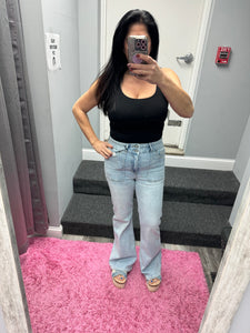 HIDDEN Light Wash Double Waistband Utility Pocket Flare