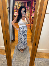 Angled Hem Elastic Waistband Maxi Skirt - White-Blue