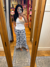 Angled Hem Elastic Waistband Maxi Skirt - White-Blue