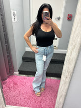 HIDDEN Light Wash Double Waistband Utility Pocket Flare