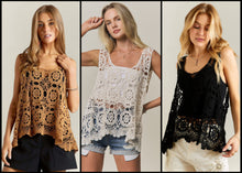 Casual Crochet Tank Top - Black, Beige, Camel