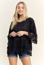 Bell Sleeves Lace Blouse Scallop Edge - Black, Grey or Khaki
