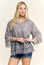 Bell Sleeves Lace Blouse Scallop Edge - Black, Grey or Khaki