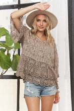 Bell Sleeves Lace Blouse Scallop Edge - Black, Grey or Khaki