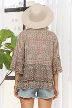 Bell Sleeves Lace Blouse Scallop Edge - Black, Grey or Khaki