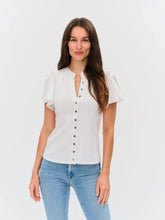 SIXFIFTY MAREN | RIBBED BUTTON DOWN FLUTTER SLEEVE - BLACK, NAVY OR WHITE