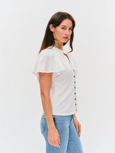 SIXFIFTY MAREN | RIBBED BUTTON DOWN FLUTTER SLEEVE - BLACK, NAVY OR WHITE