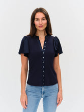 SIXFIFTY MAREN | RIBBED BUTTON DOWN FLUTTER SLEEVE - BLACK, NAVY OR WHITE