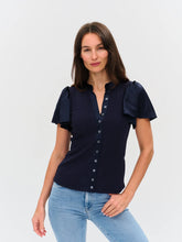 SIXFIFTY MAREN | RIBBED BUTTON DOWN FLUTTER SLEEVE - BLACK, NAVY OR WHITE