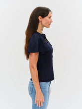 SIXFIFTY MAREN | RIBBED BUTTON DOWN FLUTTER SLEEVE - BLACK, NAVY OR WHITE