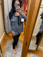 Mineral wash Striped Hoodie Sleeves Shacket - Charcoal