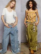 POL relaxed fit in twill with trim detail pointed solid pattern pants - Denim or Khaki Olive