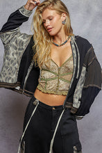 Pol hoodie, balloon sleeve, oversized fit top in thermal and printed fabric mixes with overlock stitch detail pointed solid pattern - Black