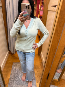 Washed Thermal Hoodie Top - Washed Pistachio or Lavender Pink