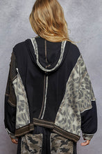POL Camo print hooded jacket in quilted knit with drawstring - Olive/Charcoal