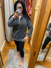 Half Zipper Up Hoodie Knitted Sleeve Fall Top - Washed Black or Snow