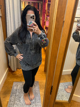 Half Zipper Up Hoodie Knitted Sleeve Fall Top - Washed Black or Snow