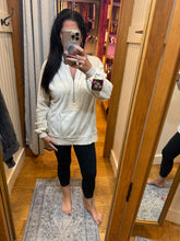 Half Zipper Up Hoodie Knitted Sleeve Fall Top - Washed Black or Snow