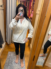 Half Zipper Up Hoodie Knitted Sleeve Fall Top - Washed Black or Snow
