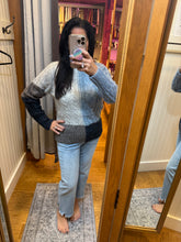 Color Blocked Cable Sweater - Soft Blue Mix