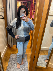 Color Blocked Cable Sweater - Soft Blue Mix