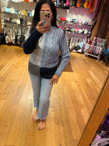 Color Blocked Cable Sweater - Soft Blue Mix