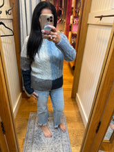 Color Blocked Cable Sweater - Soft Blue Mix