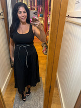 MIDI Dress with Rhinestone Tie Belt - Black