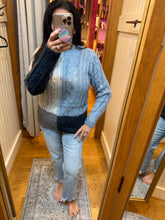 Color Blocked Cable Sweater - Soft Blue Mix
