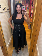 MIDI Dress with Rhinestone Tie Belt - Black