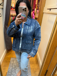 Metallic Washed Denim Jacket - Denim Blue/Pearl or Grey/Pearl