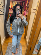 Metallic Washed Denim Jacket - Denim Blue/Pearl or Grey/Pearl